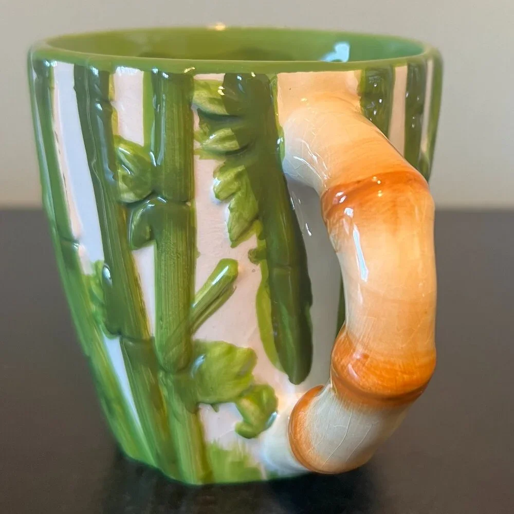 PIER 1 IMPORTS Bamboo Surprise Panda 3-D Ceramic Coffee Mug Cup Hand Painted
